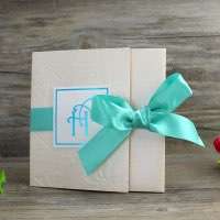 Embossing Invitation Card with Ribbon Bow Printing Customized Greeting Card 